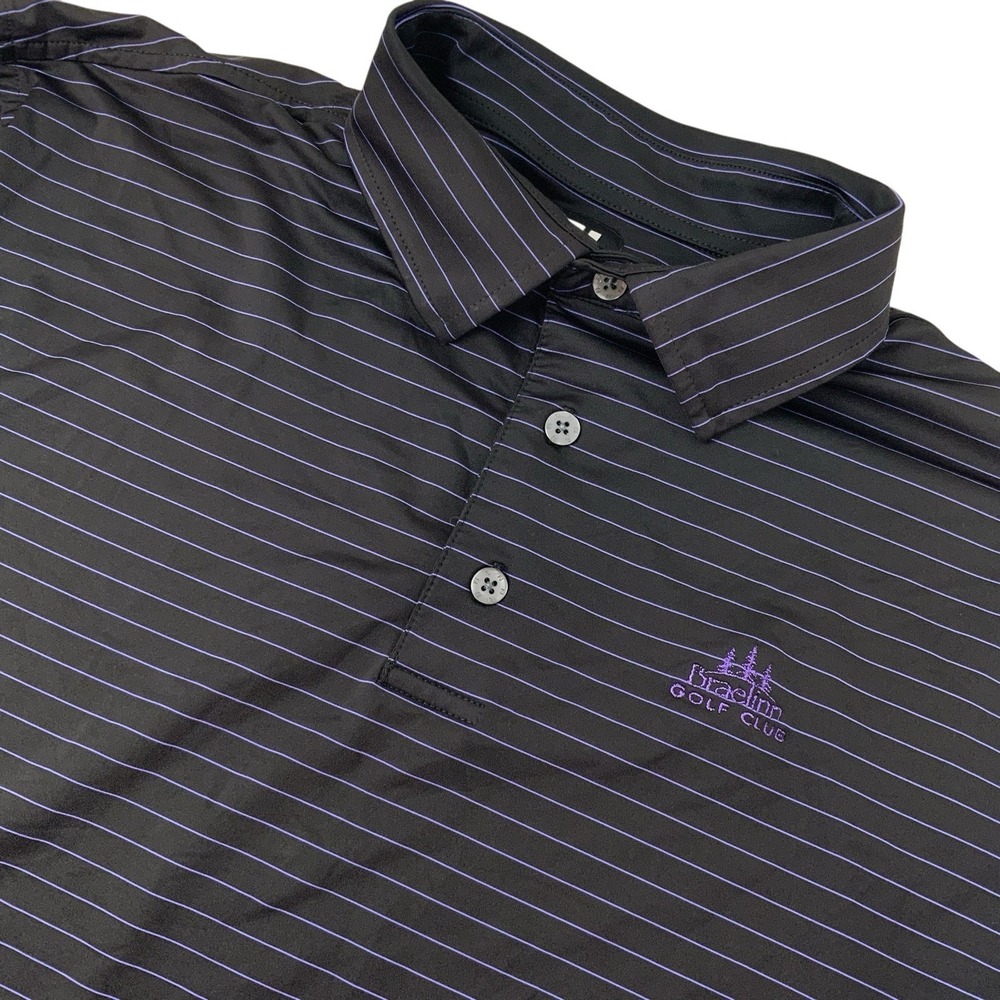Footjoy Polo Golf Shirt Mens Large Braelinn Club Black Purple Striped Stretch FJ